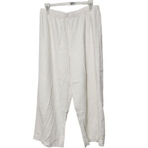 Chadwicks Linen Blend Pants Size Large Beige Wide Leg Beach Elastic Waist
